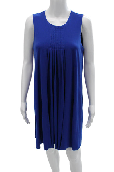 Calvin Klein Womens Shift Tank Dress Blue Button Sleeveless Round Neck Size 8
