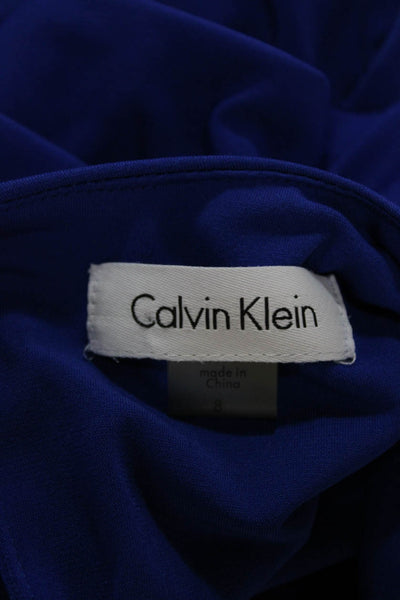 Calvin Klein Womens Shift Tank Dress Blue Button Sleeveless Round Neck Size 8
