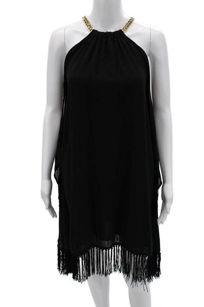 Michael Michael Kors Womens Black Kaftan Dress High Neck Hook & Eye Size M