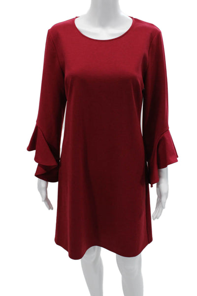 Le Gali Womens Shift Dress Red Long Sleeve Knee Length Size M