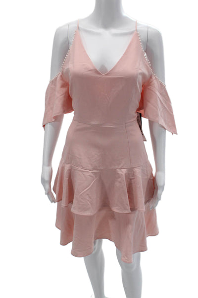 Aqua Womens Fit & Flare Sundress Pink V Neck Knee Length Drawstring Size M
