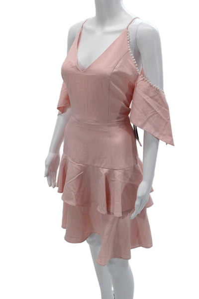 Aqua Womens Fit & Flare Sundress Pink V Neck Knee Length Drawstring Size M