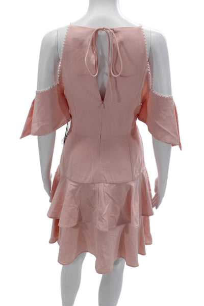 Aqua Womens Fit & Flare Sundress Pink V Neck Knee Length Drawstring Size M