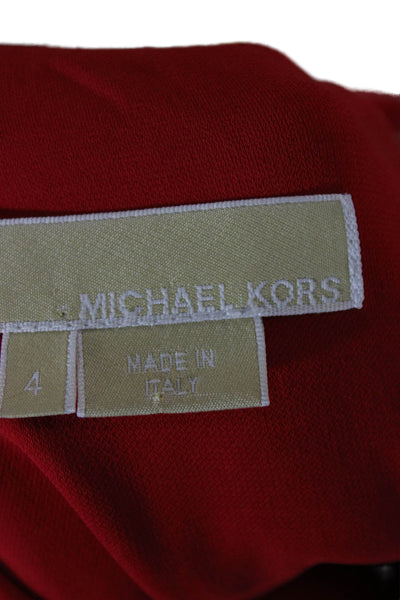 Michael Kors Womens Fit & Flare Dress Red V-Neck Short Sleeve Knee Size 4