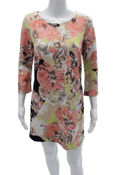 Bar III Women Shift Floral Beige Zip Knee Length Dress Size M