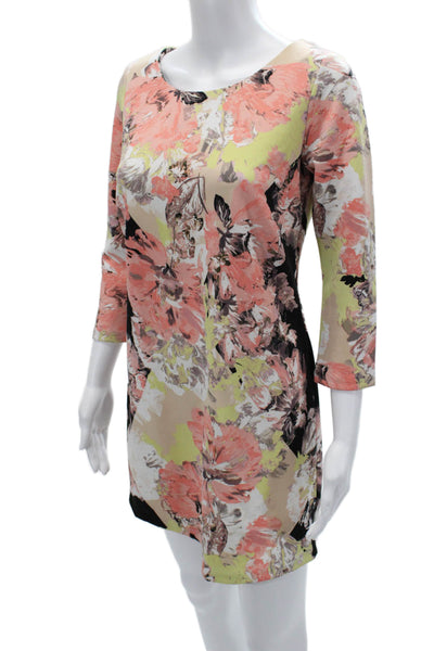 Bar III Women Shift Floral Beige Zip Knee Length Dress Size M