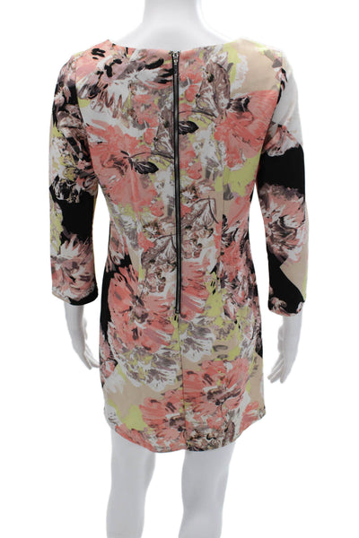 Bar III Women Shift Floral Beige Zip Knee Length Dress Size M