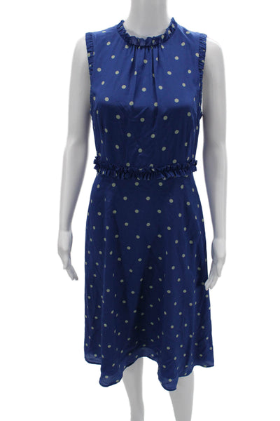 Boden Womens A-Line Fit Flare Polka Dot Blue High Neck Sleeveless Dress Size 6