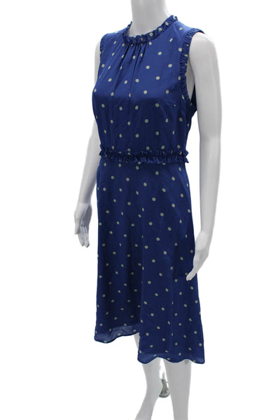 Boden Womens A-Line Fit Flare Polka Dot Blue High Neck Sleeveless Dress Size 6