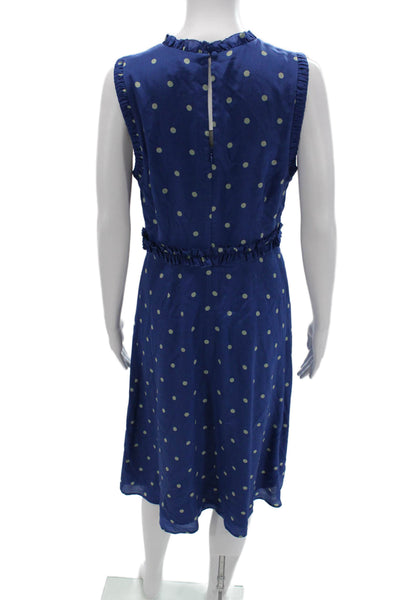 Boden Womens A-Line Fit Flare Polka Dot Blue High Neck Sleeveless Dress Size 6