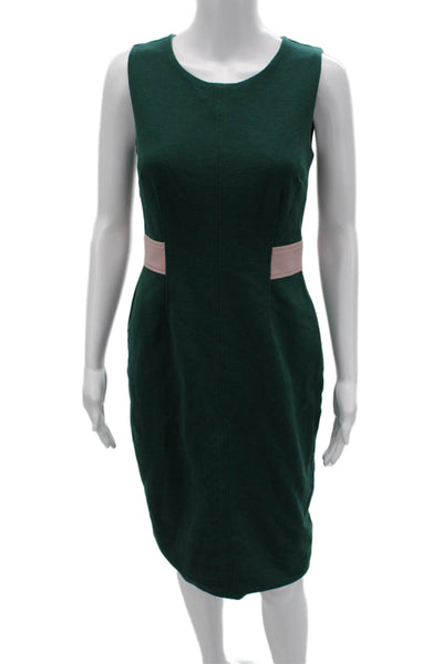 Boden Women Sheath Dress Green Sleeveless Round Neck Polyester Size 6P