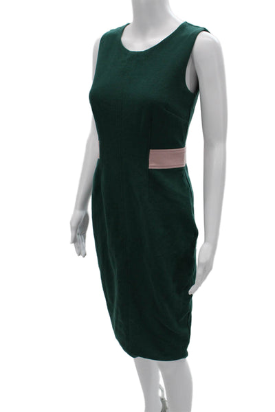 Boden Women Sheath Dress Green Sleeveless Round Neck Polyester Size 6P