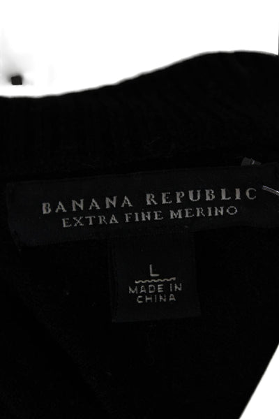 Banana Republic Womens Pullover Sweater Black Merino Crewneck Long Sleeve Size L