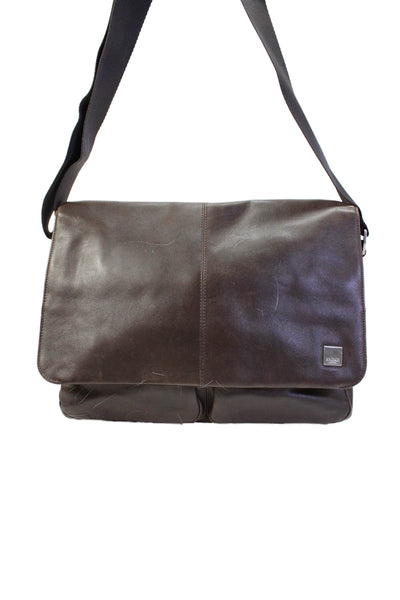 KNOMO London Womens Leather Zippered Compartment Messenger Bag Brown