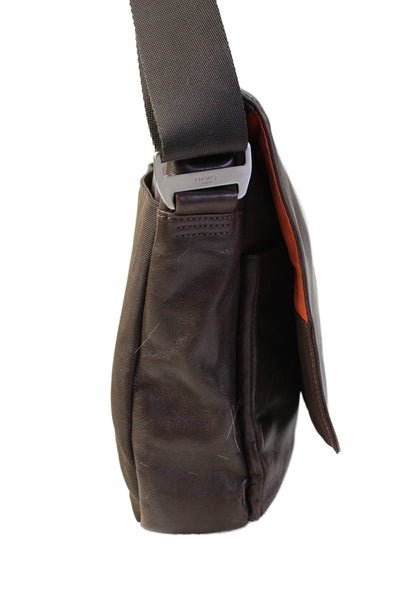 KNOMO London Womens Leather Zippered Compartment Messenger Bag Brown
