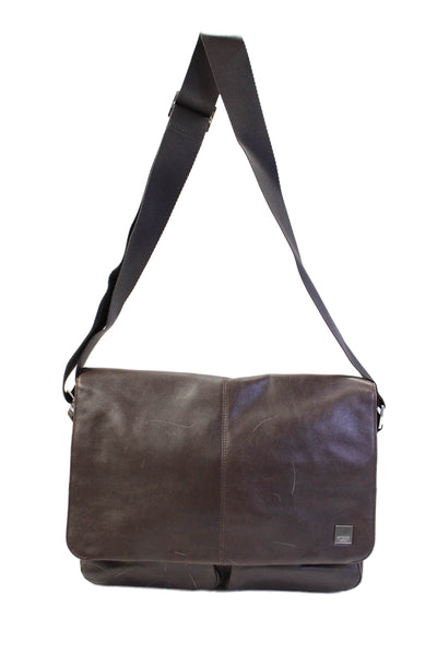KNOMO London Womens Leather Zippered Compartment Messenger Bag Brown