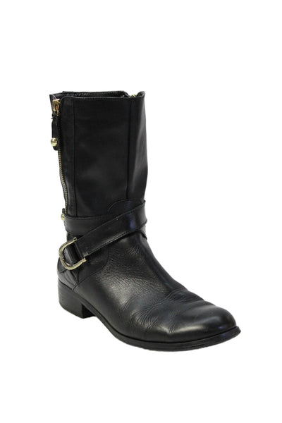 Marc Fisher Womens Leather Buckled Detail Mid Calf Boots Black Size 10