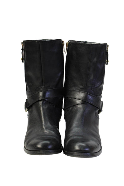 Marc Fisher Womens Leather Buckled Detail Mid Calf Boots Black Size 10