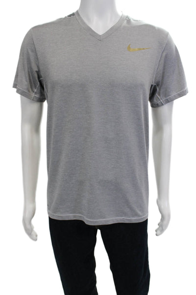 Nike Mens T-Shirt Gray V-Neck Short Sleeve 96% Polyester 4% Elastane Size M
