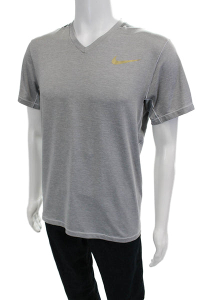 Nike Mens T-Shirt Gray V-Neck Short Sleeve 96% Polyester 4% Elastane Size M