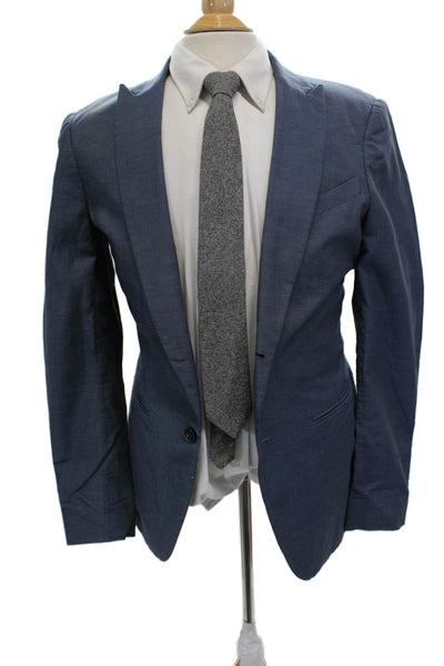 John Varvatos Star USA Mens Blue Cotton Blend Blazer Button Collar Size 38