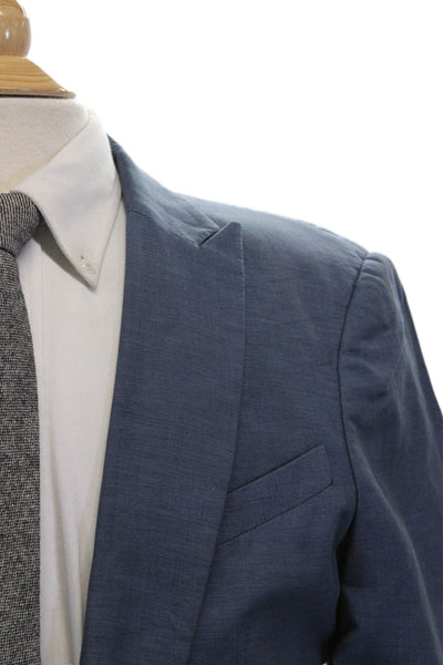 John Varvatos Star USA Mens Blue Cotton Blend Blazer Button Collar Size 38
