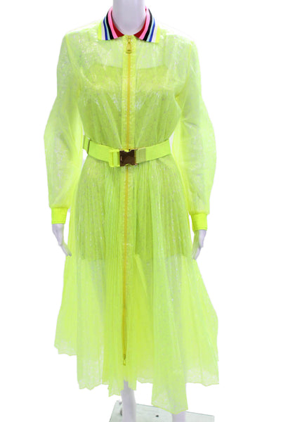 Fendi Women A-Line Shirt Dress Yellow Silk Collared Long Sleeve Zip Size 40