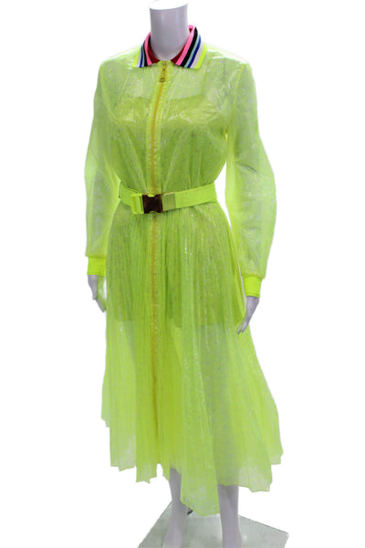 Fendi Women A-Line Shirt Dress Yellow Silk Collared Long Sleeve Zip Size 40