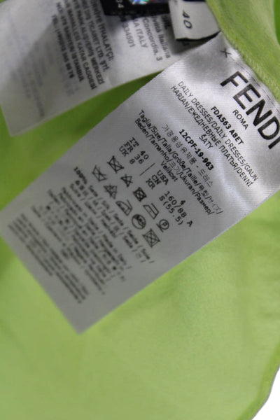 Fendi Women A-Line Shirt Dress Yellow Silk Collared Long Sleeve Zip Size 40
