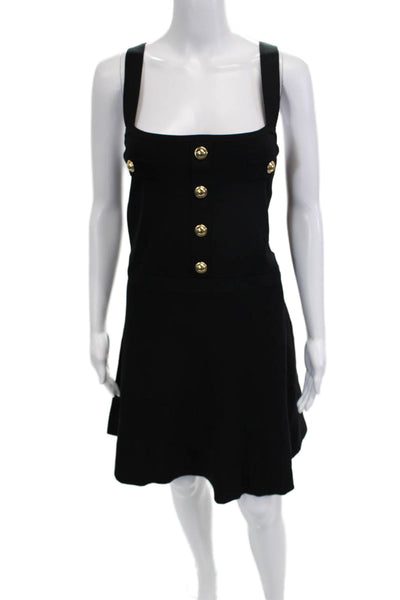 Michael Kors Womens Overall Dress Black Square Neck Button Size XL