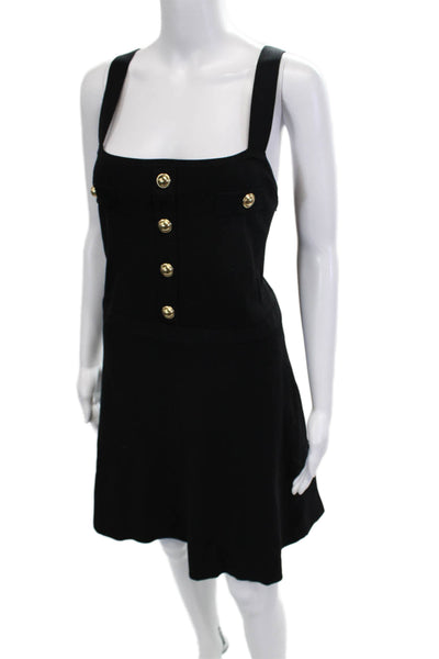 Michael Kors Womens Overall Dress Black Square Neck Button Size XL