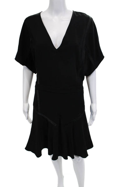 Halston Heritage Women Fit & Flare Dress Black V-Neck Knee Length Size 12