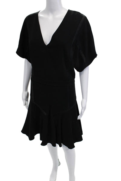 Halston Heritage Women Fit & Flare Dress Black V-Neck Knee Length Size 12
