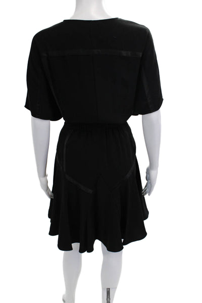 Halston Heritage Women Fit & Flare Dress Black V-Neck Knee Length Size 12