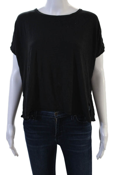 ALALA Women Cropped Black T-Shirt Round Neck Short Sleeve Pima Blend Size XS