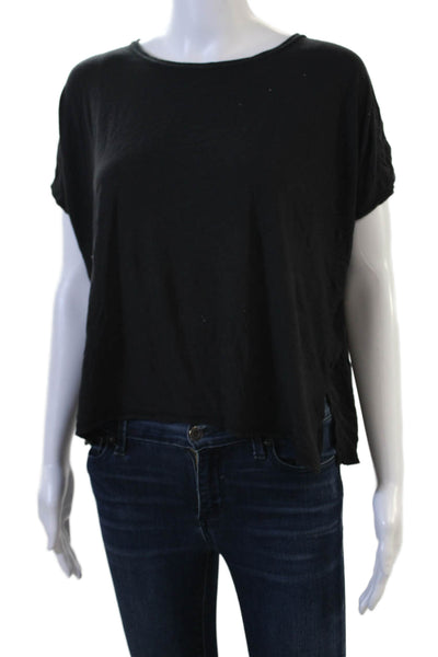 ALALA Women Cropped Black T-Shirt Round Neck Short Sleeve Pima Blend Size XS