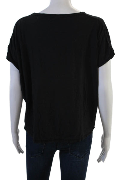 ALALA Women Cropped Black T-Shirt Round Neck Short Sleeve Pima Blend Size XS