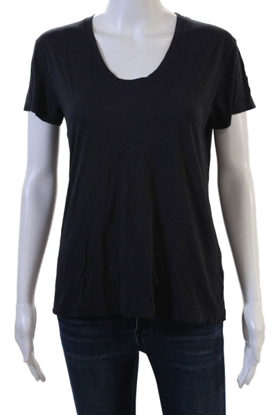 Theory Women Basic Black V-Neck Short Sleeve T-Shirt Cotton Viscose Size S