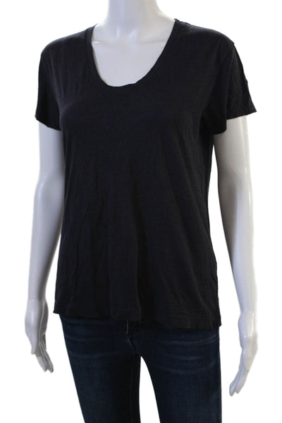 Theory Women Basic Black V-Neck Short Sleeve T-Shirt Cotton Viscose Size S