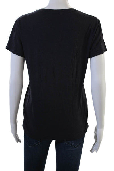 Theory Women Basic Black V-Neck Short Sleeve T-Shirt Cotton Viscose Size S