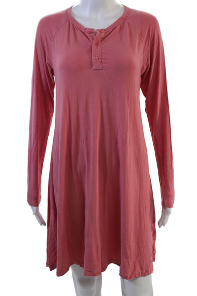 Lake Women Shift T-Shirt Dress Pink Long Sleeve Button Round Neck Size XS