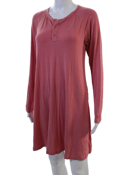 Lake Women Shift T-Shirt Dress Pink Long Sleeve Button Round Neck Size XS