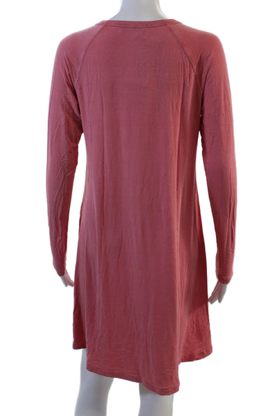 Lake Women Shift T-Shirt Dress Pink Long Sleeve Button Round Neck Size XS