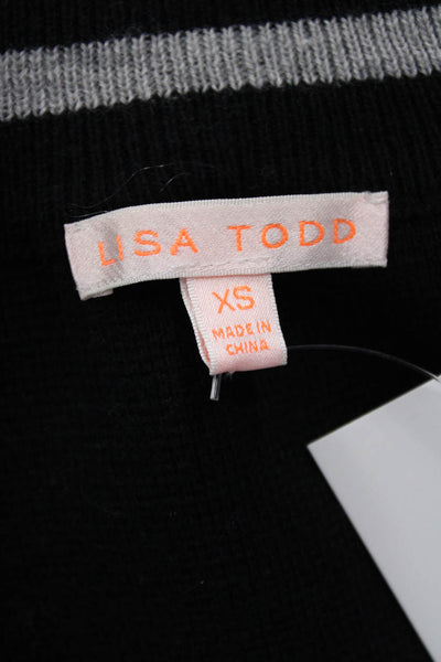Lisa Todd Women Black Striped Full-Zip Sweatshirts Collared Long Sleeve Size XS