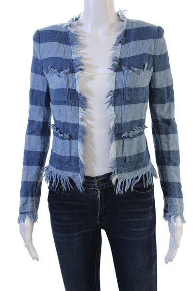 Adriano Goldschmied Women Blue Striped Cotton Blazer Long Sleeve Fall Size XS