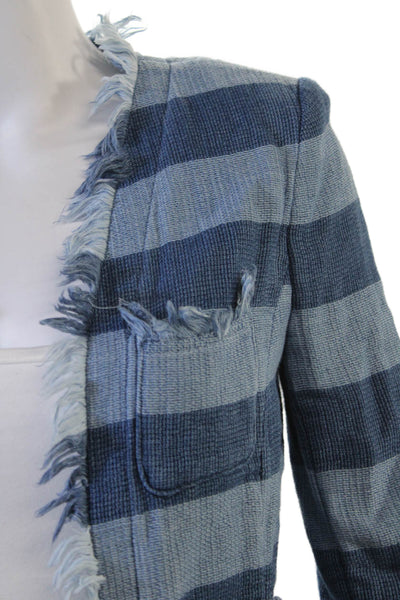 Adriano Goldschmied Women Blue Striped Cotton Blazer Long Sleeve Fall Size XS