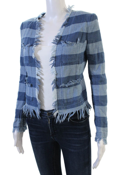 Adriano Goldschmied Women Blue Striped Cotton Blazer Long Sleeve Fall Size XS
