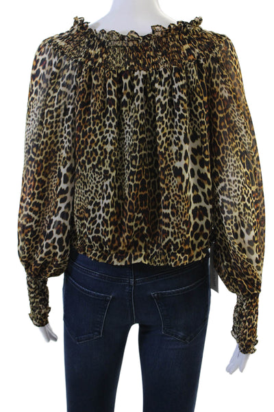 Lola & Sophie Women Beige Animal Print Long Sleeve Drawstring Blouse Size XS