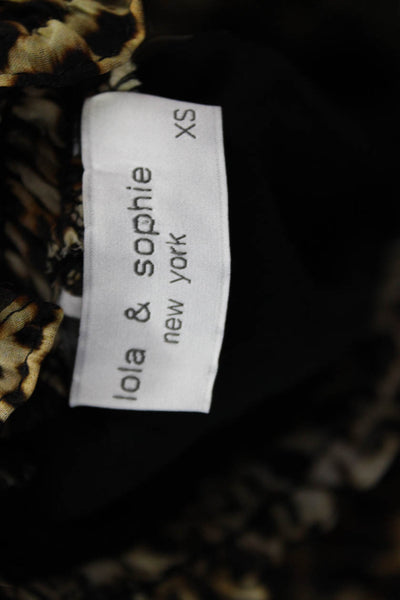 Lola & Sophie Women Beige Animal Print Long Sleeve Drawstring Blouse Size XS