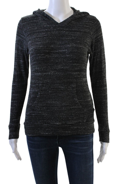 Monrow Women Pullover Hoodie Dark Gray V-Neck Long Sleeve Size S
